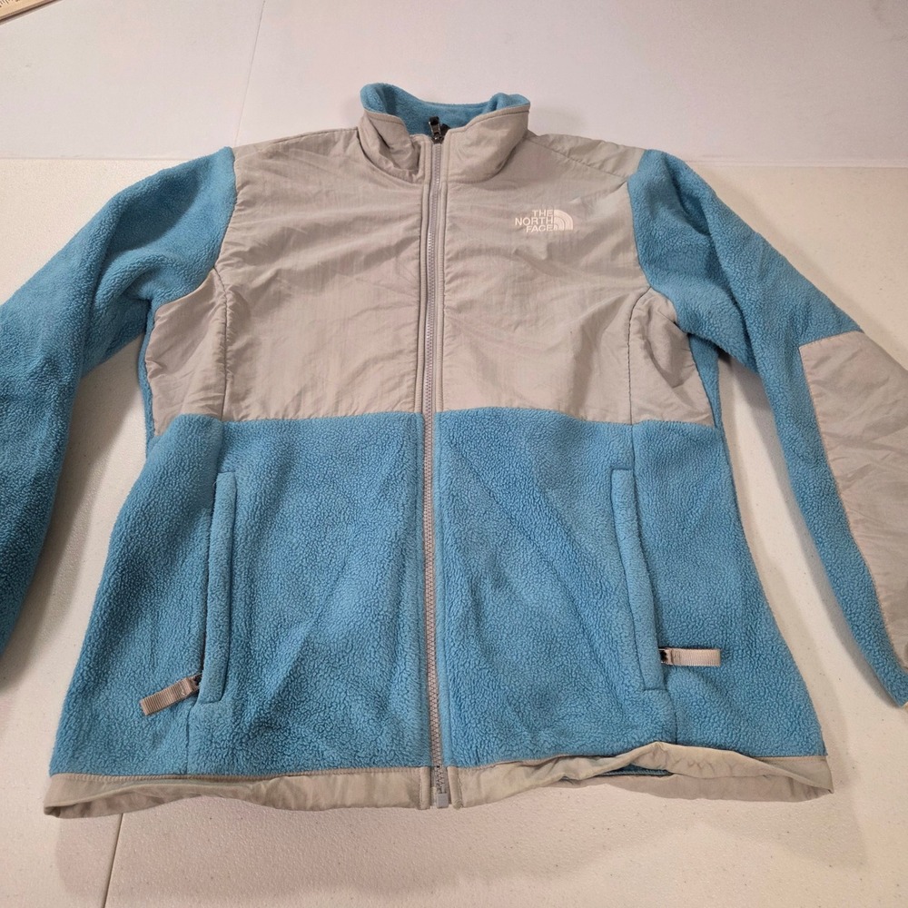 The North Face Girls Denali Polartec Fleece Jacket Blue Grey XL TG Full Zip